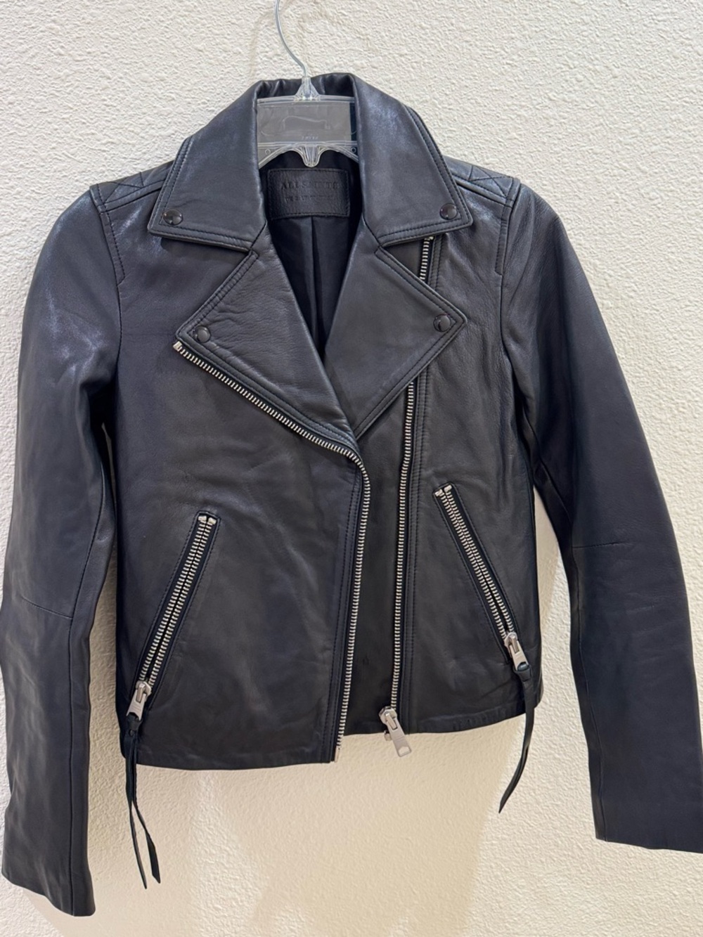 AllSaints Black Leather Interior Label Jacket